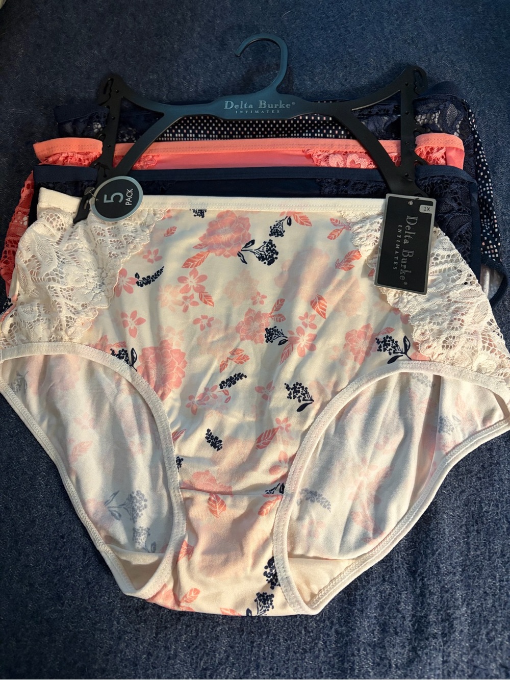 Delta Burke Navy & Coral Floral Lace High-Waist Briefs - 5-Pack